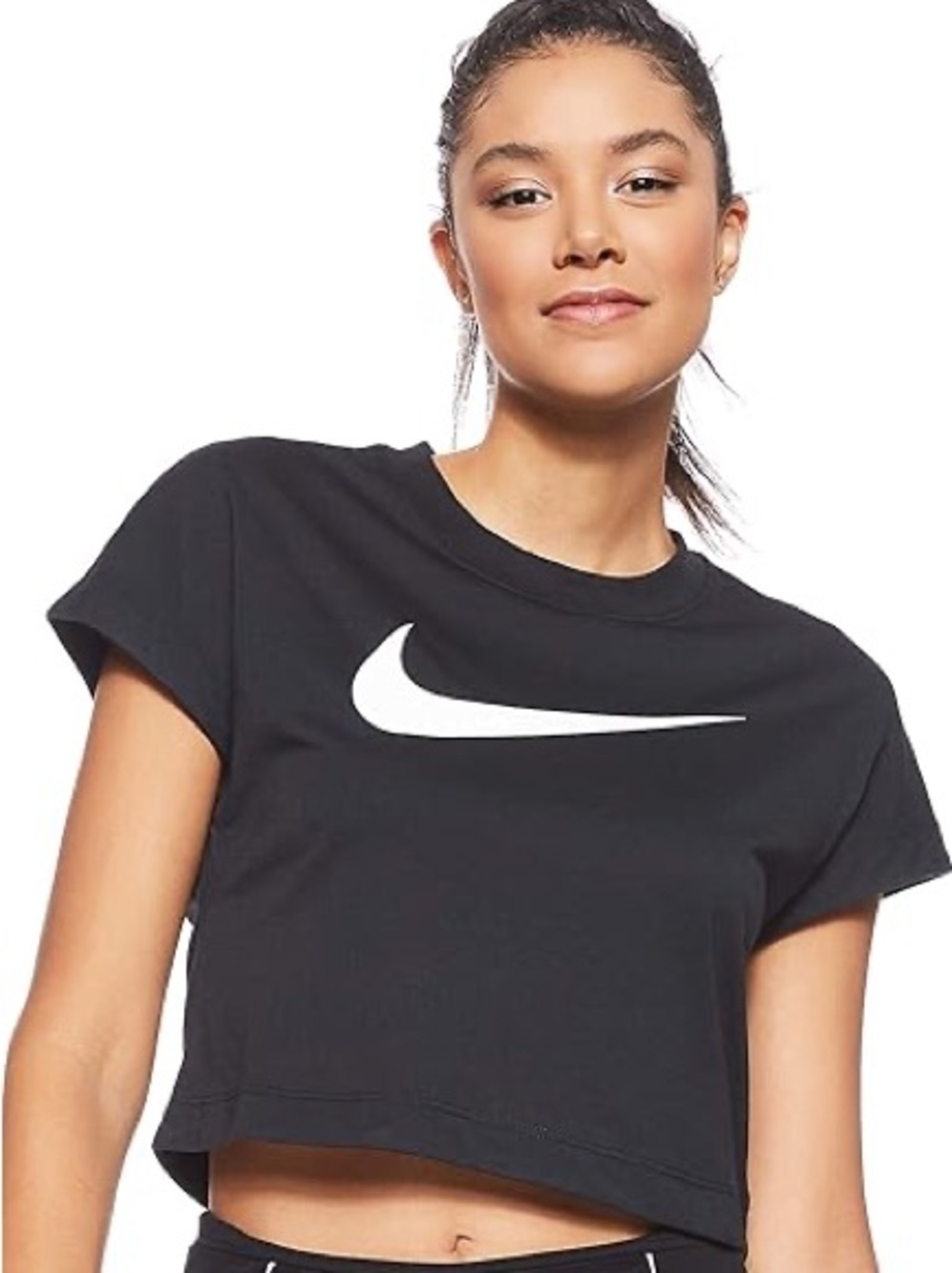 Nike Black Crop Top with White Swoosh